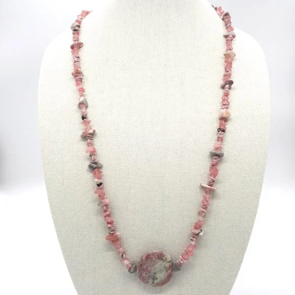 Necklace with Mother of Pearls, Rhodochrosite, Strawberry Quartz, and Jasper. - Picture 2 of 6